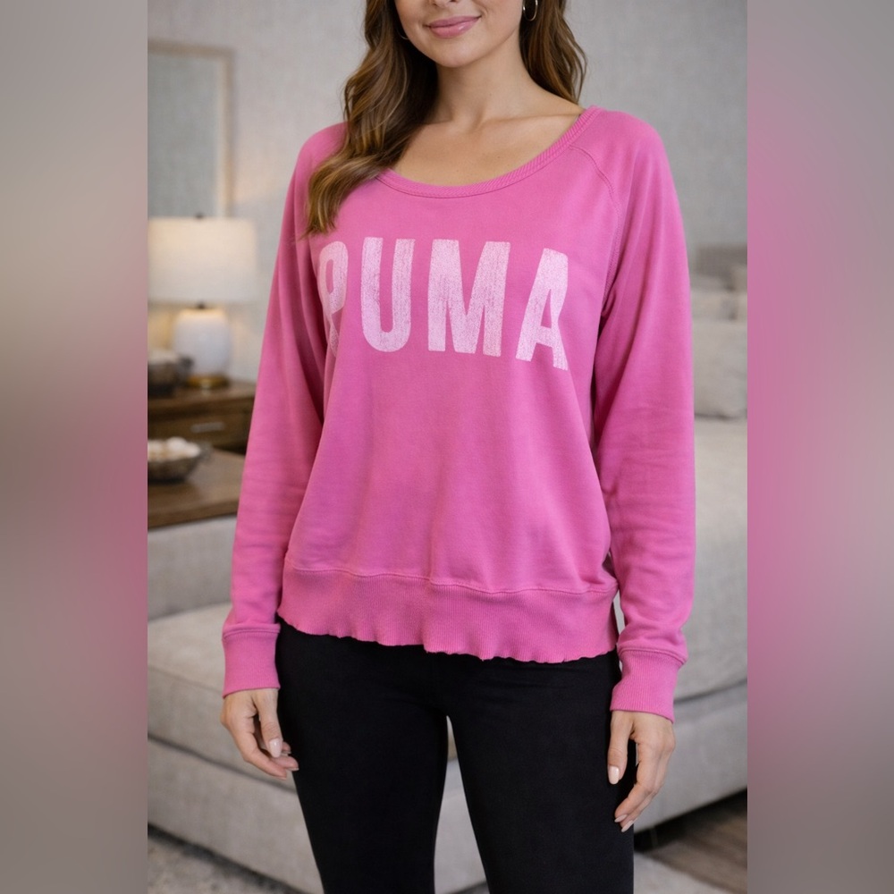 Puma Women’s Pink Logo Sweatshirt Long Sleeve Casual Pullover Size Medium